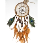 Bamboo dreamcatchers with peacock feathers and beads 17cm